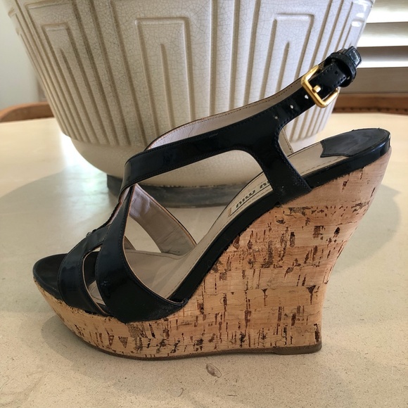 Miu Miu Cutout Slingback Cork Wedge Sandal Sz. 37 - Picture 2 of 8